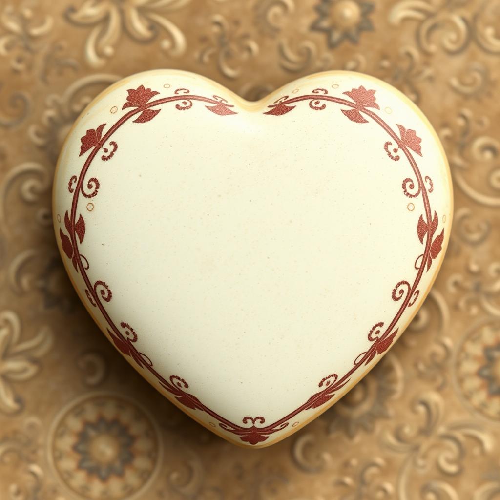 A heart-shaped stone with a simple and beautiful design, featuring a sepia or cream background