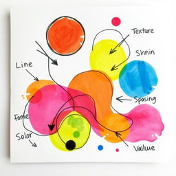 Create a unique, easy-to-make artwork on a 1/4 size illustration board that showcases various elements of art such as line, shape, color, texture, form, space, and value