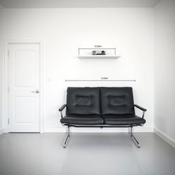 An interior room with a pristine white wall, featuring a door on the left side
