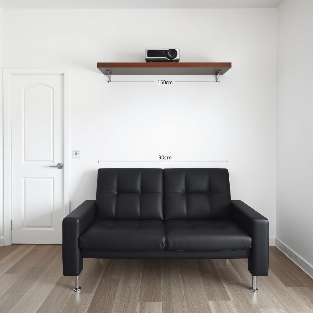 An interior room with a pristine white wall, featuring a door on the left side