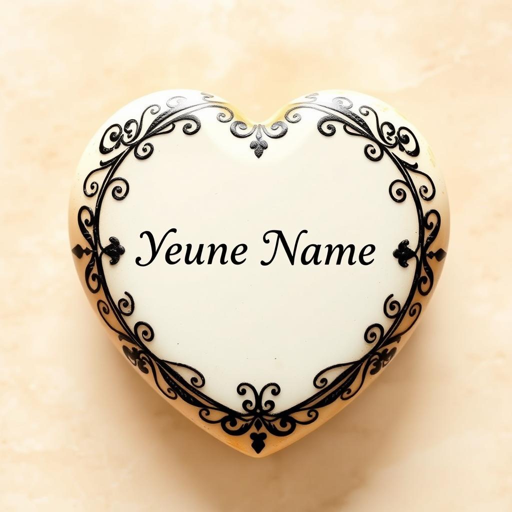 A heart-shaped stone with a simple and beautiful design, featuring a sepia or cream background