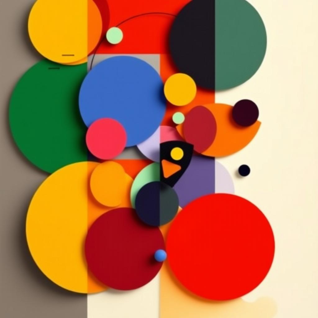 An abstract art piece created by the combination of various geometric shapes and colors