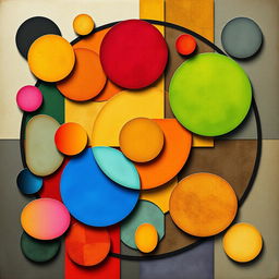 An abstract art piece created by the combination of various geometric shapes and colors