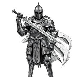 A powerful sketch of a black knight in full armor, showcasing intricate detailing on the armor plates, which reflect a sense of strength and resilience