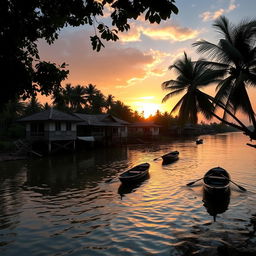 A beautiful and serene riverside scene by the Sungai Musi in Palembang, South Sumatra