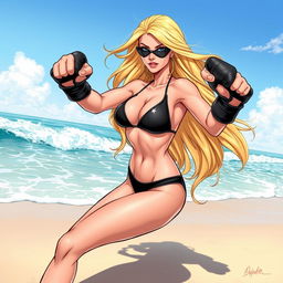 A dynamic illustration of Black Canary, the iconic superheroine, showcasing her fierce spirit while enjoying a beach day