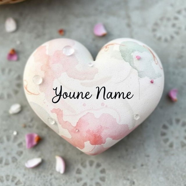 A heart-shaped stone showcasing a soft watercolor background with gentle blends of colors that create a serene and artistic appearance