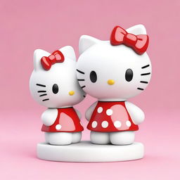 This is a high-quality digital art image showcasing two porcelain Hello Kitty figures