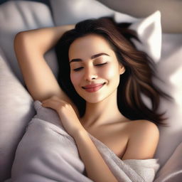 A high-quality digital art image of a beautiful woman lying on a bed