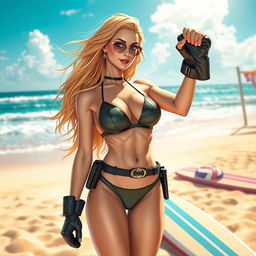 A stunning beach scene featuring Black Canary, a superheroine known for her exceptional combat skills