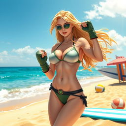 A stunning beach scene featuring Black Canary, a superheroine known for her exceptional combat skills