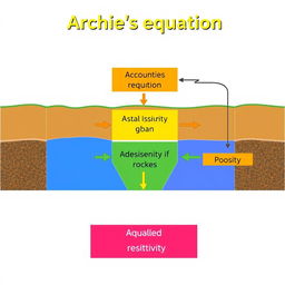 An informative diagram illustrating Archie’s equation, highlighting its main components such as electrical resistivity of rocks, porosity, and water resistivity