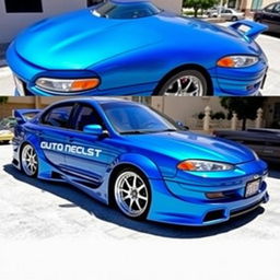 A custom body kit designed for a 1997 Ford Taurus, featuring an aggressive front bumper, wide side skirts, and a sleek rear spoiler