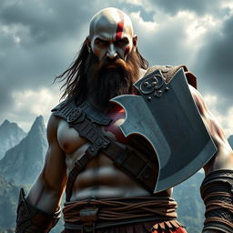 A highly detailed and realistic depiction of Jason Momoa embodying the character Kratos from the God of War video games