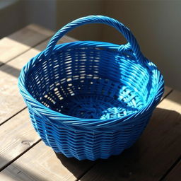 A beautifully crafted blue woven basket, showcasing intricate weaving patterns and subtle textures