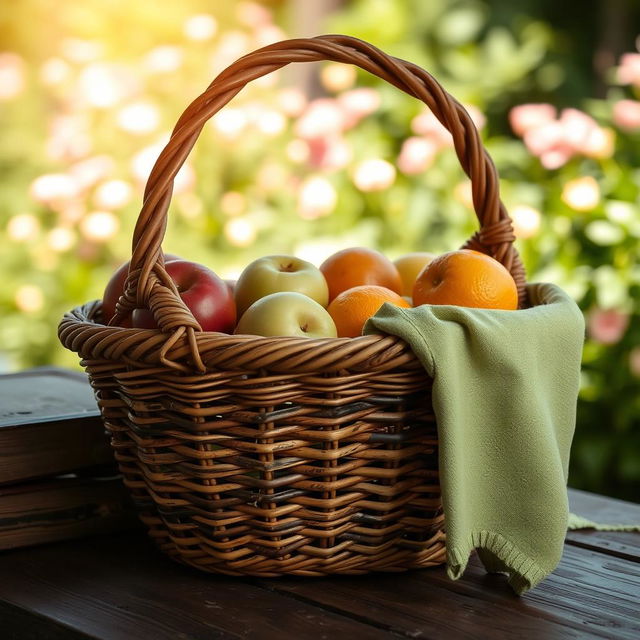 A beautifully crafted woven basket displayed in natural sunlight, showcasing intricate patterns and varying shades of brown and beige