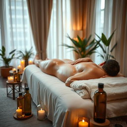 A peaceful and serene setting for a tantric massage, focusing on relaxation and intimacy