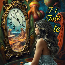 A beautiful, stunning girl gazes into a mirror in a surreal, psychedelic landscape inspired by Salvador Dali