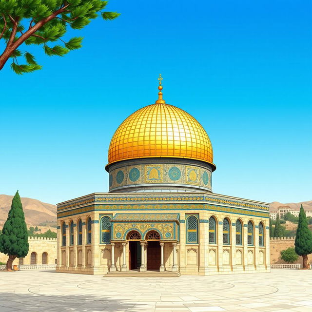 A detailed illustration of the iconic Dome of the Rock in Jerusalem, depicted in sections suitable for printing