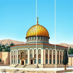 A detailed illustration of the iconic Dome of the Rock in Jerusalem, depicted in sections suitable for printing