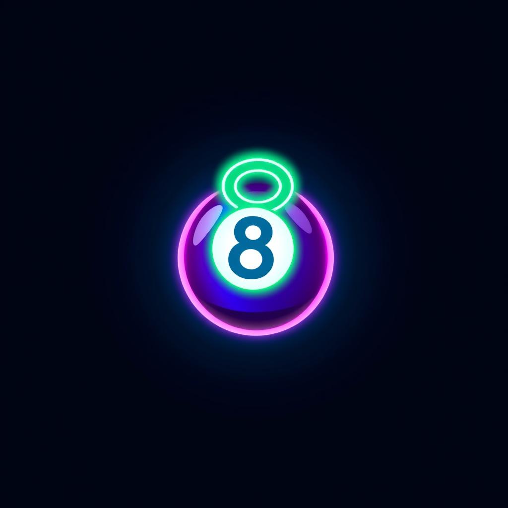 A vibrant and eye-catching logo design featuring a neon-themed '8' ball, inspired by pool billiards