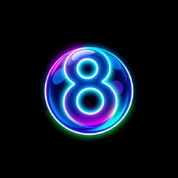 A vibrant and eye-catching logo design featuring a neon-themed '8' ball, inspired by pool billiards
