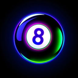 A vibrant and eye-catching logo design featuring a neon-themed '8' ball, inspired by pool billiards