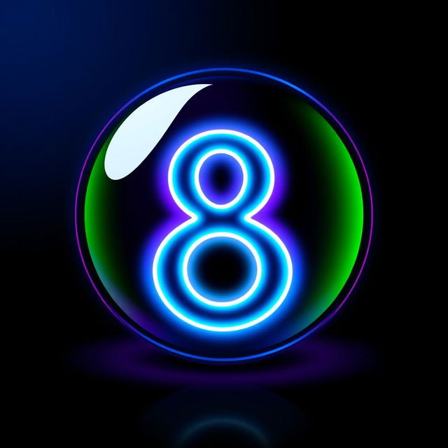 A vibrant and eye-catching logo design featuring a neon-themed '8' ball, inspired by pool billiards