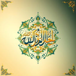 An artistic and elegant depiction of the name 'Muhammad' in beautiful calligraphy, surrounded by intricate geometric patterns and floral designs inspired by Islamic art