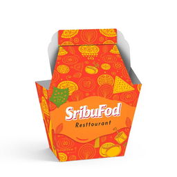 A vibrant and colorful take-out box design for a food restaurant named 'SribuFood Restaurant'