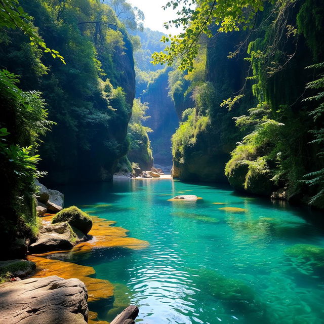 A scenic view of the Baños de Magdalena, located at the bottom of a stunning ravine