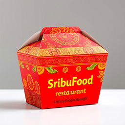 A vibrant and culturally rich take-out box design for 'SribuFood Restaurant'