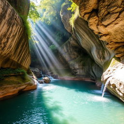 A scenic view of the Baños de Magdalena, nestled at the bottom of a beautiful ravine