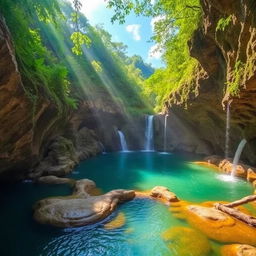 A scenic view of the Baños de Magdalena, nestled at the bottom of a beautiful ravine