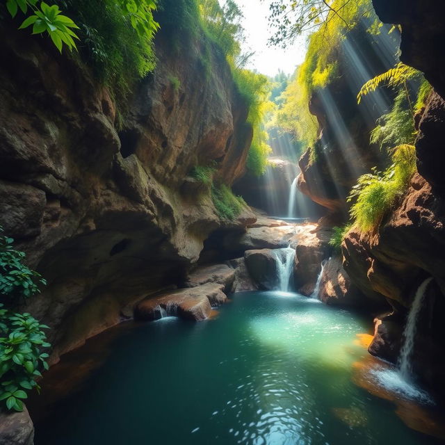 A scenic view of the Baños de Magdalena, nestled at the bottom of a beautiful ravine