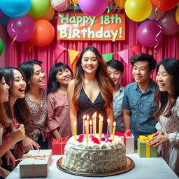 A heartwarming scene at an 18th surprise birthday party for a beautiful Korean teenage girl