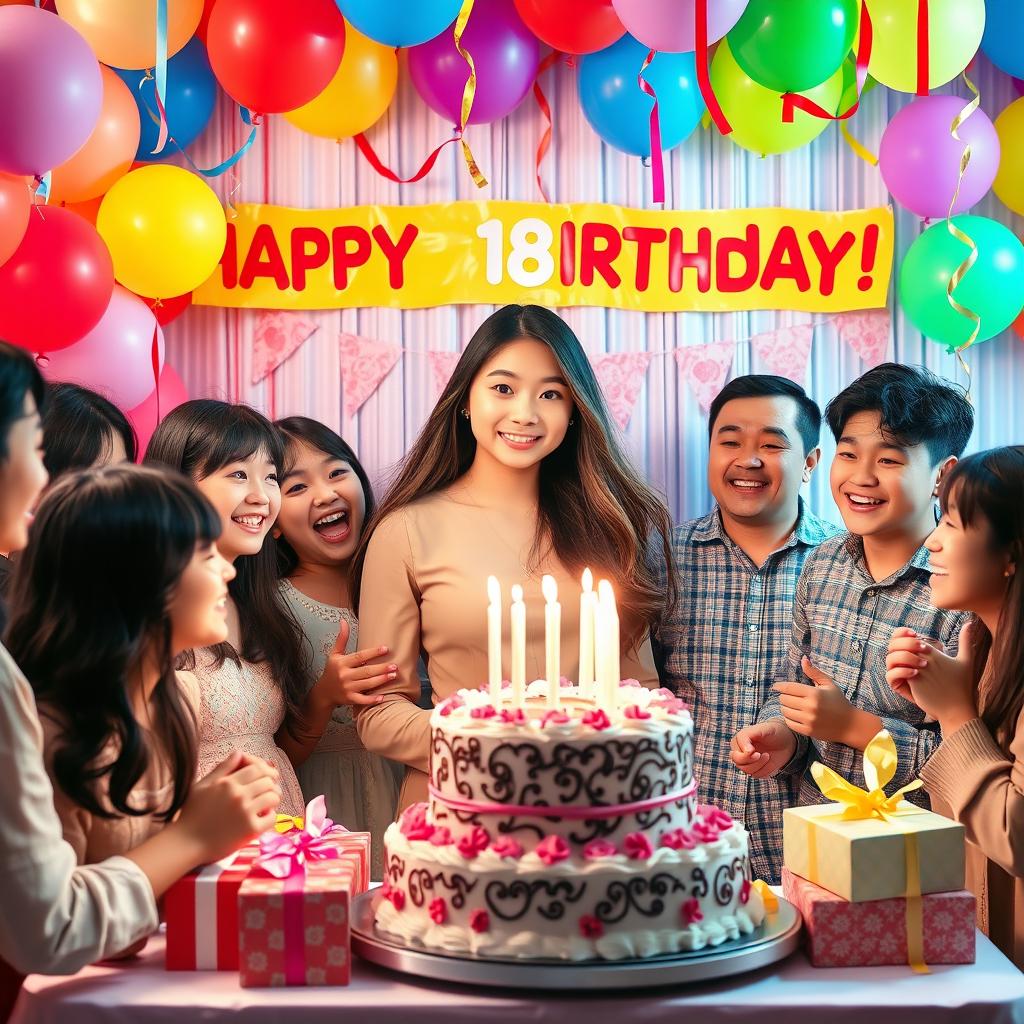 A heartwarming scene at an 18th surprise birthday party for a beautiful Korean teenage girl