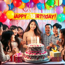 A heartwarming scene at an 18th surprise birthday party for a beautiful Korean teenage girl