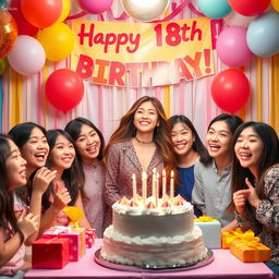A heartwarming scene at an 18th surprise birthday party for a beautiful Korean teenage girl