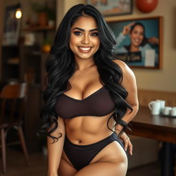 A beautiful, curvy woman from Medan, embodying a playful and seductive charm