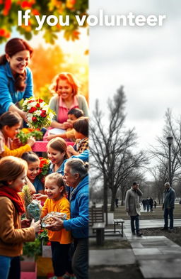 A split-image scene showcasing the contrast between the positive and negative effects of volunteering