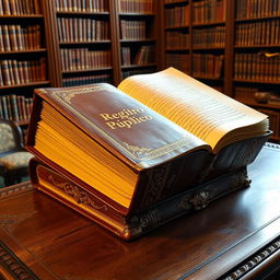 A large, vintage book tome typical of those used in public registries, resting on an ornate wooden desk