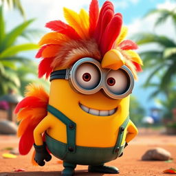 A Minion dressed as Hei Hei, the quirky rooster from Disney's Moana