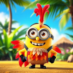 A Minion dressed as Hei Hei, the quirky rooster from Disney's Moana