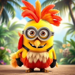 A Minion dressed as Hei Hei, the quirky rooster from Disney's Moana