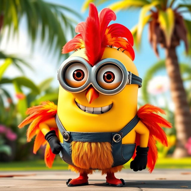 A Minion dressed as Hei Hei, the quirky rooster from Disney's Moana