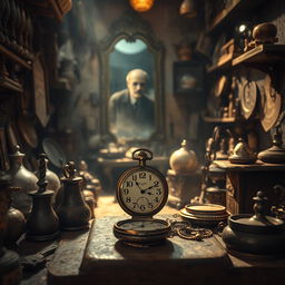 A dusty old marketplace scene in San Bartolomé, filled with eclectic antiques and curious items