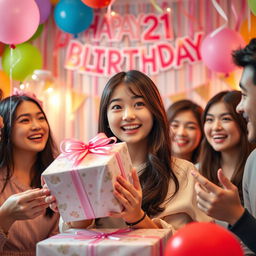 A delightful scene featuring a beautiful and charming Korean girl celebrating her 21st birthday