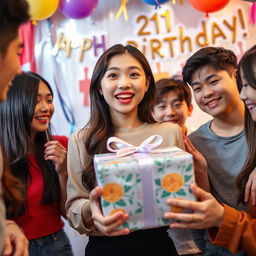 A delightful scene featuring a beautiful and charming Korean girl celebrating her 21st birthday