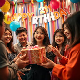 A delightful scene featuring a beautiful and charming Korean girl celebrating her 21st birthday